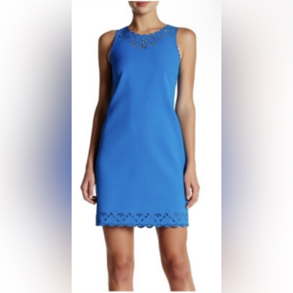 J.Crew Dress 2 Royal Blue Sleeveless Scallop Eyelet Shift Sleeveless Summer - Picture 1 of 11